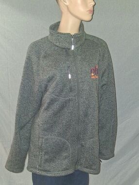 Gray Lightweight Full-Zip Shirt Jacket with Embroidered Logo